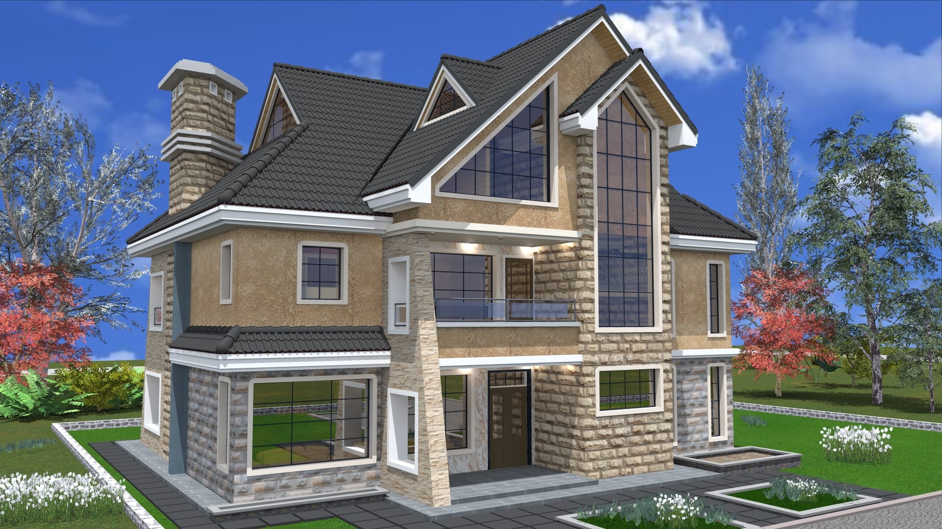 5 br maisonette house designs in Kenya with attic roof